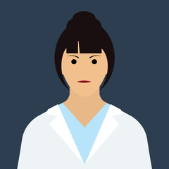 Woman Doctor Icon. Woman face with dark hair Flat Vector