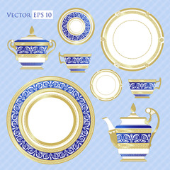 Fine China - Set of porcelain. Services. Teapots, cups, sugar bowls, saucers and plates.