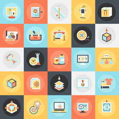 Flat icons pack of 3D printing