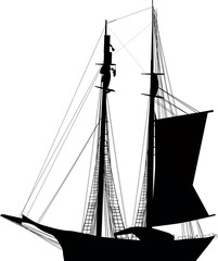 black boat with single sail