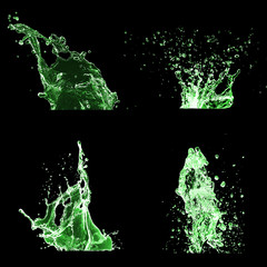 Green Water Splash Effects on Black Background