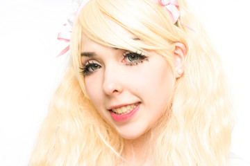 characterized portrait manga girl makeup in the studio, on white