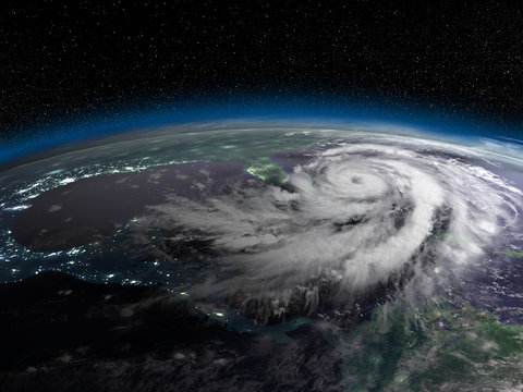 Hurricane from space at night