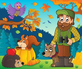 Obraz na płótnie Canvas Forester and autumn animals theme 1