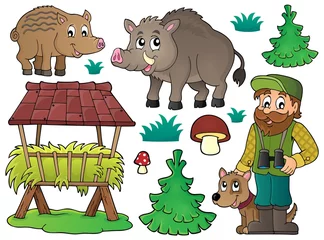 Photo sur Plexiglas Pour enfants Forester and wildlife theme set 1
