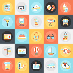 Flat icons pack of tourism and travel