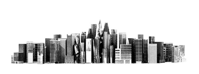 Fototapeta na wymiar architectural building in panoramic view. 3D illustration