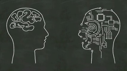 Handwriting Human head shape, concept of 'Artificial Intelligence' at chalkboard. - Powered by Adobe