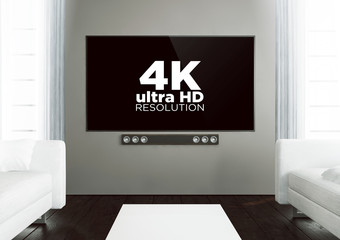 wooden living room with 4k at smart tv
