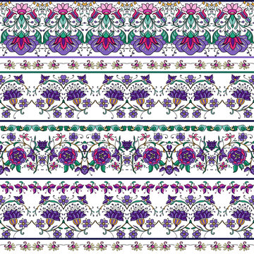 Seamless pattern with stripes and medieval floral pattern.