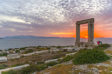 Amazing sunset in Naxos, Cyclades, Greece. The incredible gate (