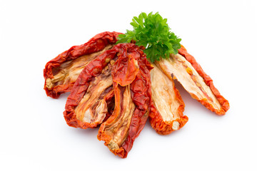 Dried tomatoes isolated on white background.