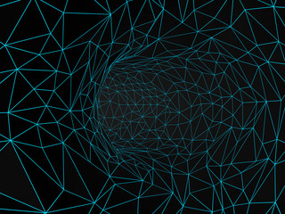 Low Poly 3D Wireframe Mapping. Network Cyber Technology background. 3d rendering