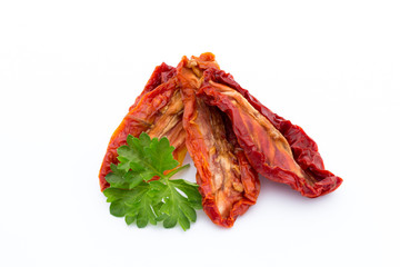 Dried tomatoes isolated on white background.