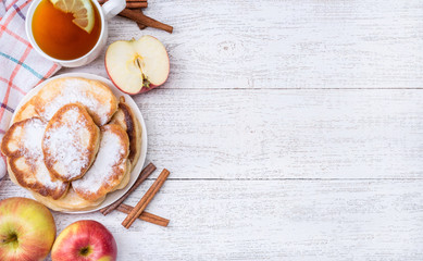 Fototapeta premium Homemade apple pancakes with cinnamon. 