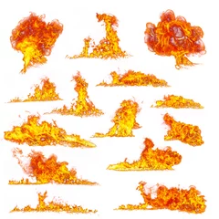 Crédence de cuisine en verre imprimé Flamme Collection de flammes de feu sur fond blanc