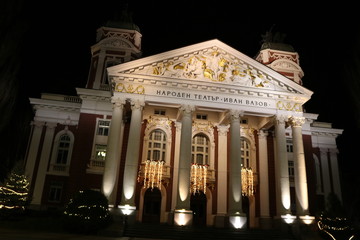 Obraz premium National theatre in Sofia with christmas decoration