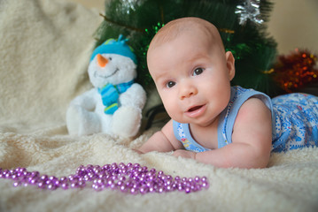 Christmas card with cute baby boy smiling