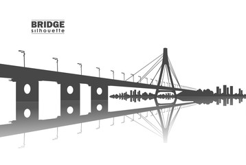 Vector illustration: Silhouette of  Bridge with city. 