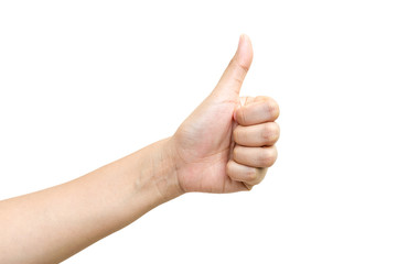 Hand of male or female thumbs up