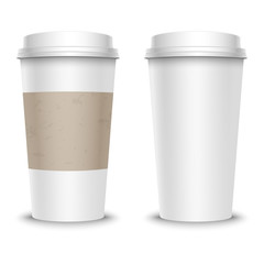 Vector illustration set of coffee cups, with cardboard cover and empty.