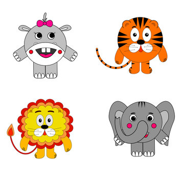  hippo, tiger, lion, elephant
