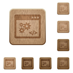 Set of carved wooden application programming interface buttons in 8 variations.