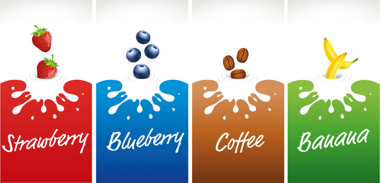 Milk Splash With Strawberry, Blueberry, Coffee, Banana