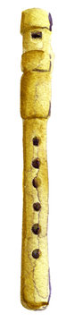 watercolor sketch of flute on white background