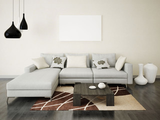 Mock up poster stylish living room with a comfortable sofa.