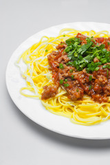 noodle  spaghetti serve on the table background food 