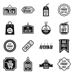 Black Friday icons set in simple style. Black Friday labels and badges set collection vector illustration