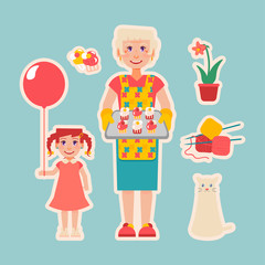 Elderly woman prepared cakes for her granddaughter