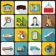 Logistic icons set in flat style. Warehouse and storage set collection vector illustration