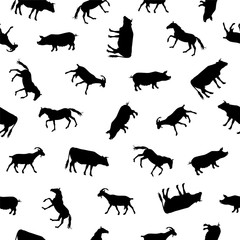 Seamless pattern - farm animals silhouettes