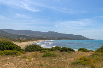 Panoramic view of Naxos countryside. Summer in Cyclades, Greece.