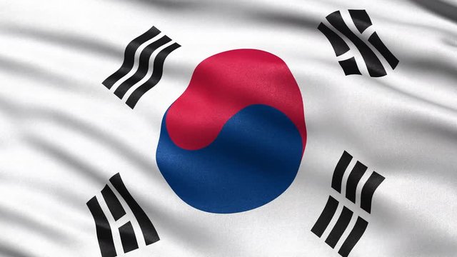 Seamless loop of South Korea flag waving in the wind. Realistic loop with highly detailed fabric. 