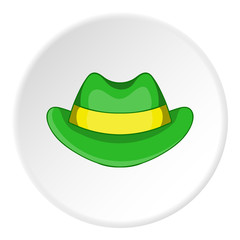 Green hat icon in cartoon style isolated on white circle background. Headdress symbol vector illustration 