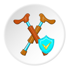 Walking stick and sign safety icon in cartoon style isolated on white circle background. Accident prevention symbol vector illustration