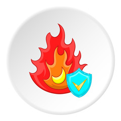 Fire protection icon in cartoon style isolated on white circle background. Safety symbol vector illustration