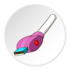 Usb cigarette charger icon in cartoon style isolated on white circle background. Charging symbol vector illustration