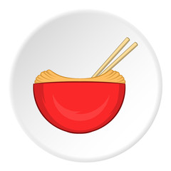 Noodles with chopsticks icon in cartoon style isolated on white circle background. Food symbol vector illustration