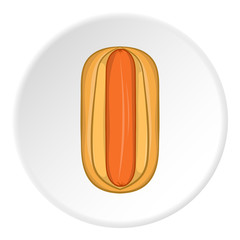 Hot dog icon in cartoon style isolated on white circle background. Food symbol vector illustration