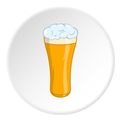 Glass of beer icon in cartoon style isolated on white circle background. Dishes and drink symbol vector illustration