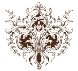 Vintage decorative element engraving with Baroque ornament pattern. Hand drawn vector illustration