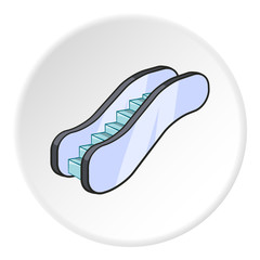 Escalator icon in cartoon style isolated on white circle background. Movement symbol vector illustration