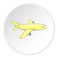 Plane icon in cartoon style isolated on white circle background. Air symbol vector illustration