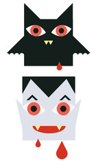 Cartoon vampire face. Halloween character design. Modern simple and clear design card. Vector icon.  Dracula Cartoon on white background.