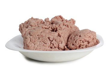 Minced meat on the plate on a white background