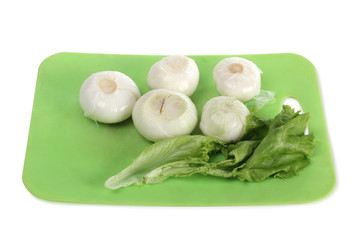 Raw vegetables on white background